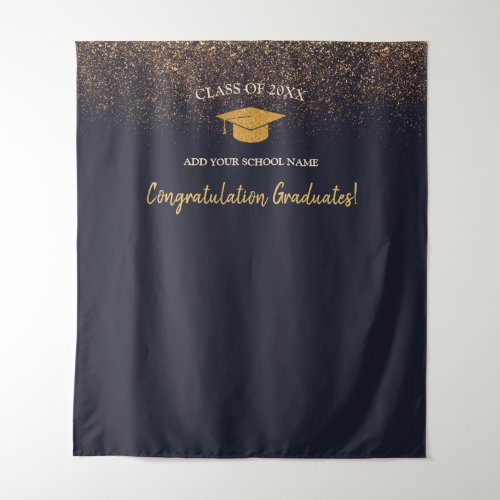 Navy Blue Gold Sparkles Graduation Photo Backdrop