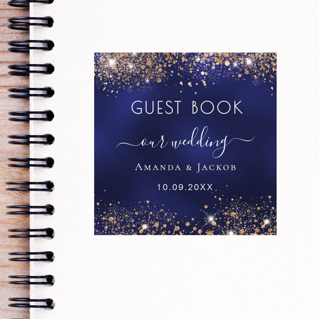 Navy blue gold sparkles wedding Guest Book Sticker (Creator Uploaded)