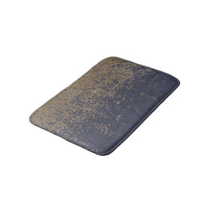Navy Blue Gold Sparkly Glitter Ombre Bath Mat