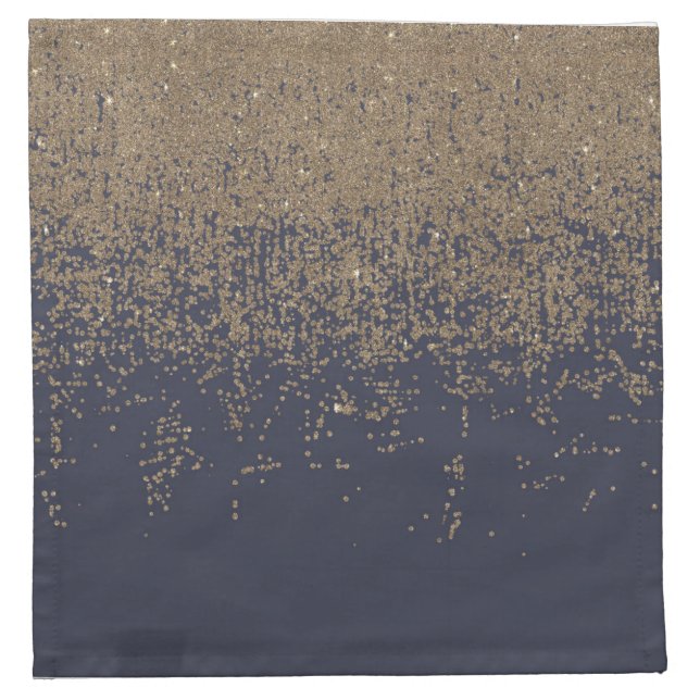 Navy Blue Gold Sparkly Glitter Ombre Cloth Napkin (Front)