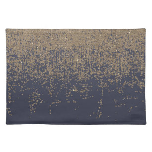 Navy Blue Gold Sparkly Glitter Ombre Cloth Placemat