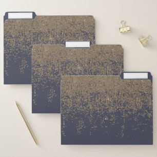 Navy Blue Gold Sparkly Glitter Ombre File Folder