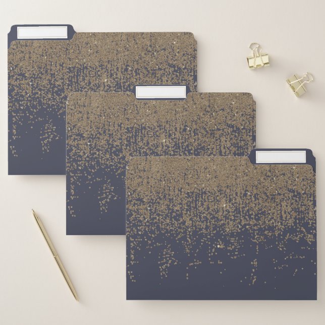 Navy Blue Gold Sparkly Glitter Ombre File Folder (Set)
