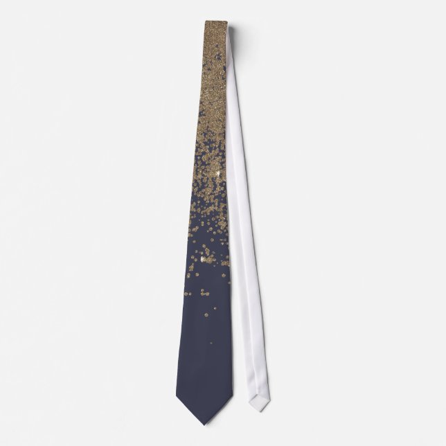 Navy Blue Gold Sparkly Glitter Ombre Neck Tie (Front)