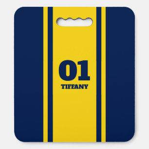 Navy Blue & Gold Sports Stripe Name & Number Seat Cushion