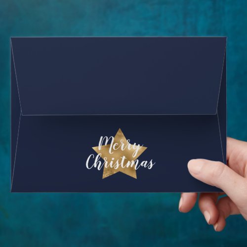 Navy Blue Gold Star Merry Christmas Envelope