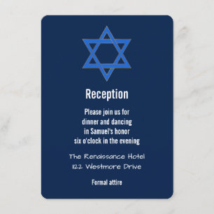 Navy Blue Gold Star of David Bar Mitzvah Reception Invitation
