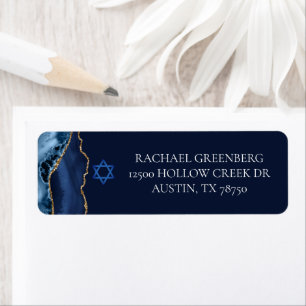 Navy Blue Gold Star of David Jewish Return Address Label