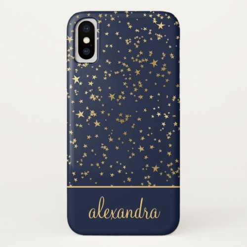 Navy Blue _ Gold Stars Celestial Monogram iPhone XS Case