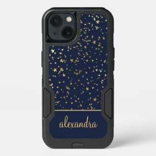 Navy Blue - Gold Stars Celestial Monogram iPhone 13 Case