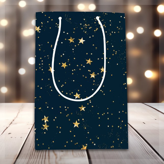 Navy Blue & Gold Stars | Christmas Medium Gift Bag (Creator Uploaded)