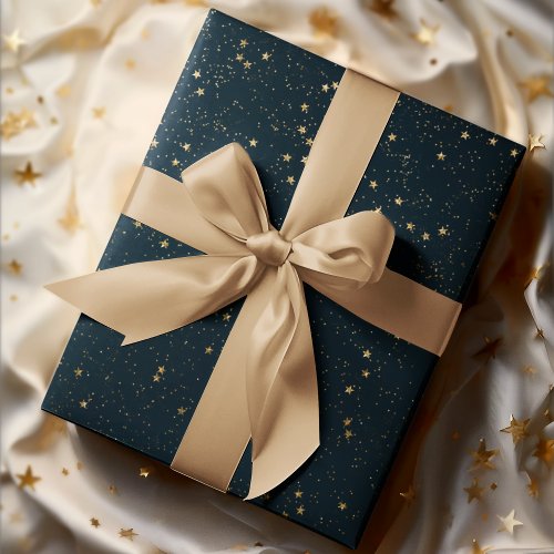 Navy Blue  Gold Stars  Christmas Wrapping Paper