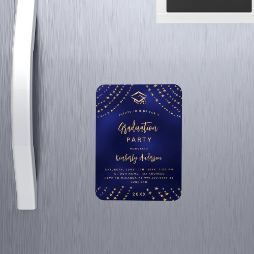 Navy blue gold stars graduation party invitation magnet