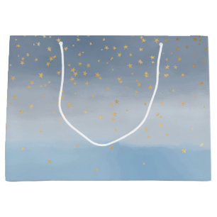 Navy Blue Gold Stars Sky Watercolor Large Gift Bag