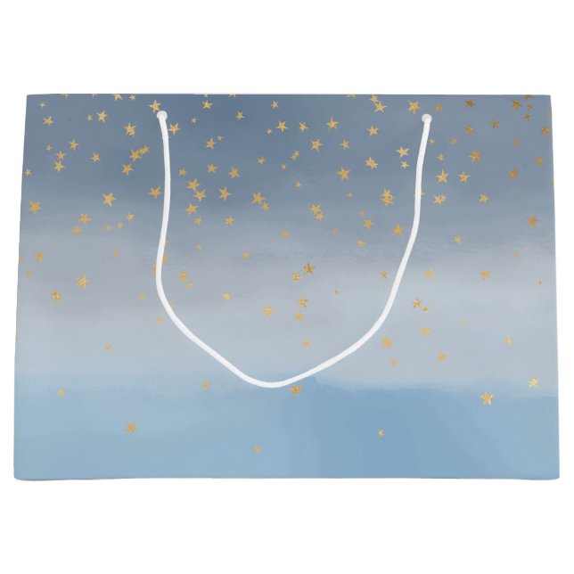 Navy Blue Gold Stars Sky Watercolor       Large Gift Bag (Front)