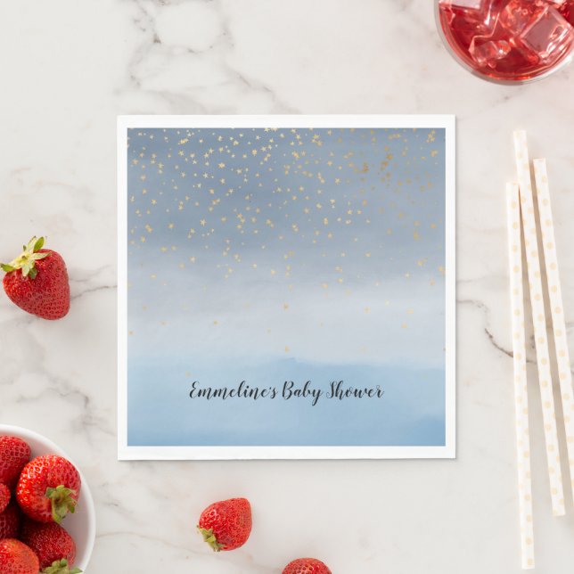 Navy Blue Gold Stars Sky Watercolor   Napkins (Insitu)