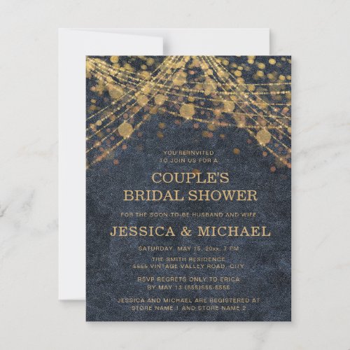 Navy Blue Gold String Light Couples Bridal Shower Invitation