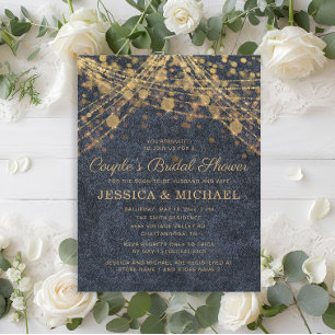 Navy Blue Gold String Light Couple's Bridal Shower Invitation