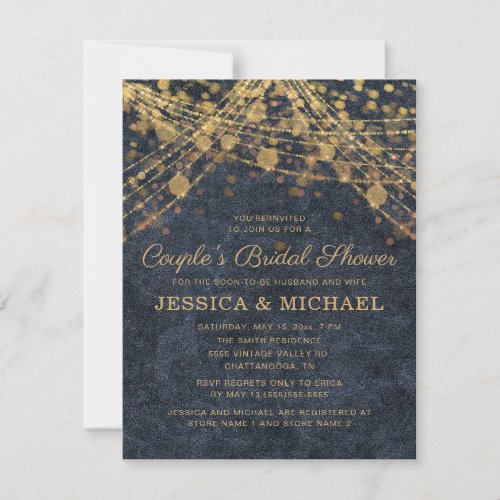 Navy Blue Gold String Light Couples Bridal Shower Invitation