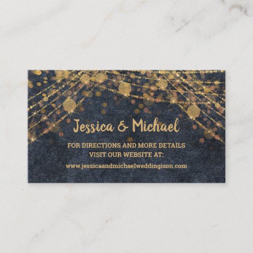 Navy Blue Gold String Lights Bokeh Wedding Website Business Card