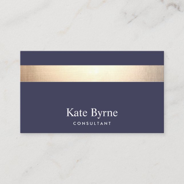 Navy Blue - Gold Stripe Modern Stylish  Business Card (Front)