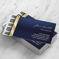 Navy Blue Gold Stripe Music Piano Teacher Business Card