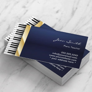 Navy Blue Gold Stripe Music Piano Teacher Business Card