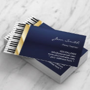 Navy Blue Gold Stripe Music Piano Teacher Business Card at Zazzle