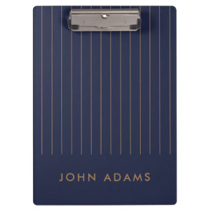 Navy Blue Gold Stripe Personalized Classic Modern Clipboard