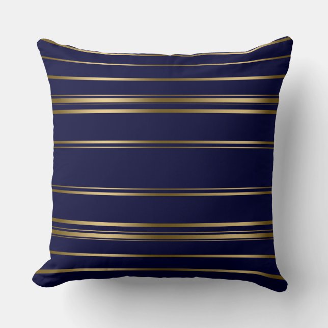 Navy Blue & Gold Stripes Pattern Fleece Blanket Throw Pillow (Front)