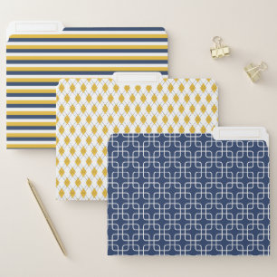 NAVY BLUE & GOLD STRIPES & PATTERNS FILE FOLDER