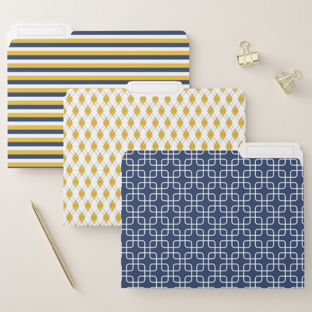 NAVY BLUE & GOLD STRIPES & PATTERNS FILE FOLDER (Set)