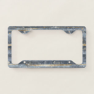 Navy Blue Gold Stripes Sparkle License Plate Frame