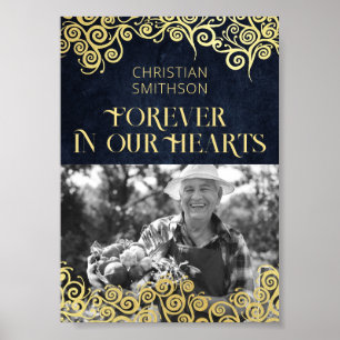 Navy Blue & Gold Swirls Elegant In Loving Memory Poster