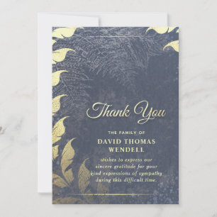 Navy Blue & Gold Sympathy Thank You Floral Leaves Invitation