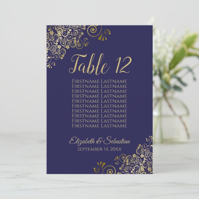 Navy Blue & Gold Table Number Seating Chart Large (Standing Front)