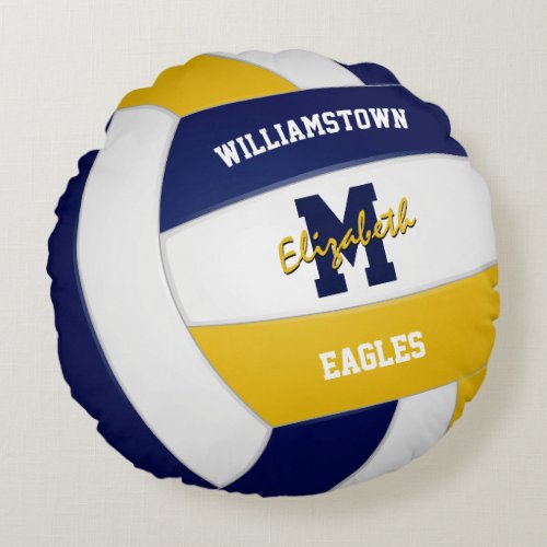 navy blue and gold team colors kids volleyball round pillow
