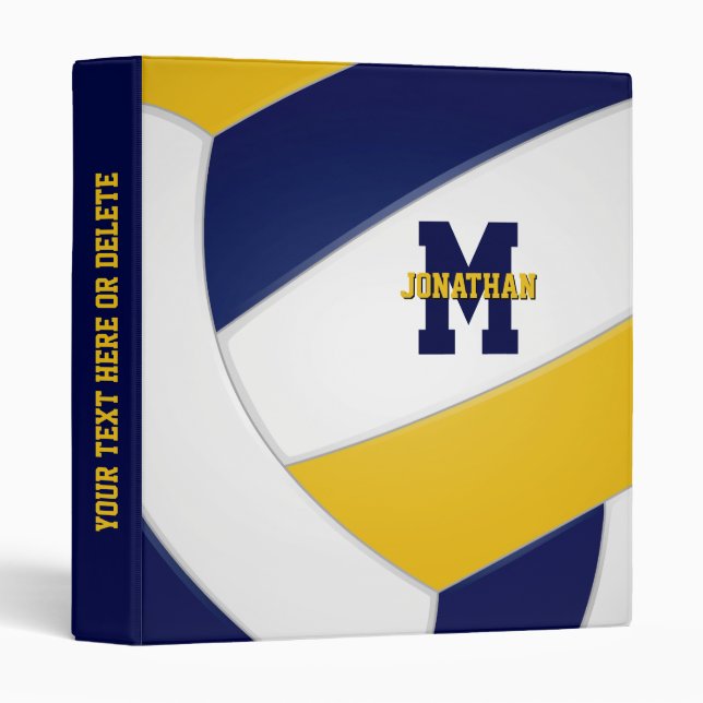 navy blue gold team sports boys girls volleyball 3 ring binder (Front/Spine)