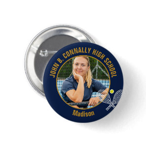 Navy Blue Gold Tennis Player Photo High School Button