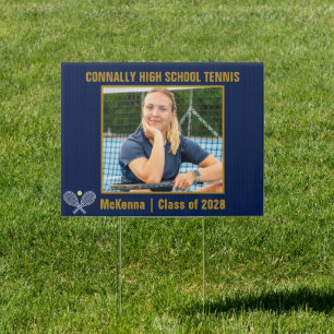 Navy Blue Gold Tennis Player Photo Yard Sign