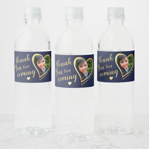 Navy Blue Gold Thank You Graduation Water Bottle Label