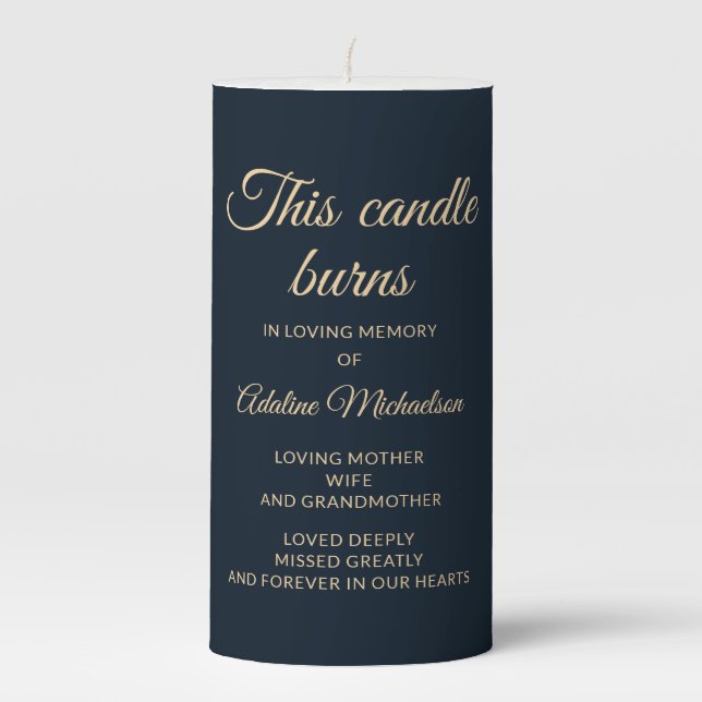 Navy Blue Gold This Candle Burns Memorial (Front)