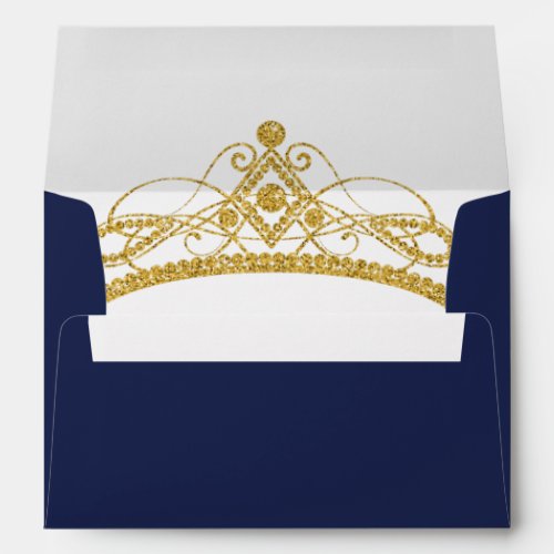 Navy Blue Gold Tiara Quinceanera Birthday Envelope