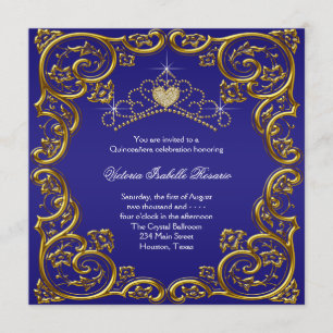 Navy Blue Gold Tiara Sweet 15 Quinceanera Invitation