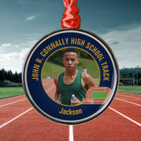 Navy Blue Gold Track & Field Photo Christmas