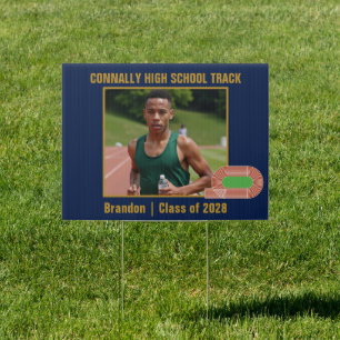 Navy Blue Gold Track Team Runner Photo Yard Sign