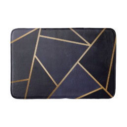 Navy Blue Gold Triangles Geometric Elegant Classy Bath Mat