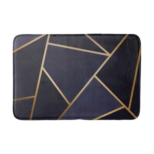 Navy Blue Gold Triangles Geometric Elegant Classy Bath Mat