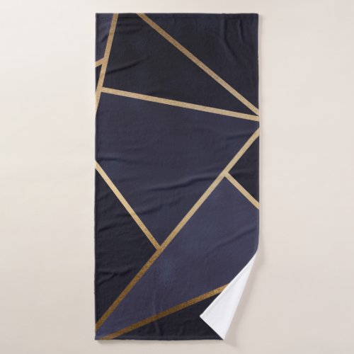 Navy Blue Gold Triangles Geometric Elegant Classy Bath Towel Set
