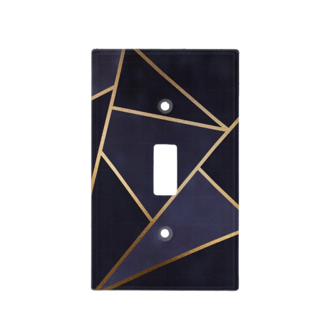 Navy Blue Gold Triangles Geometric Elegant Classy Light Switch Cover (Front)